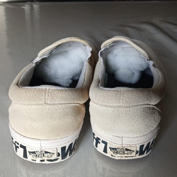 Vans Slip-On Suede Sneakers in Cream with Black Embroidered Logo - Picture 5 of 8